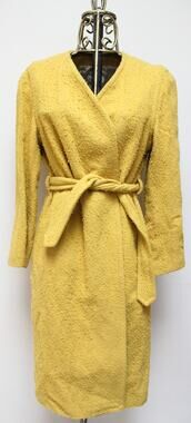 Dries van Noten Yellow Textured Belted Long Coat Size Small